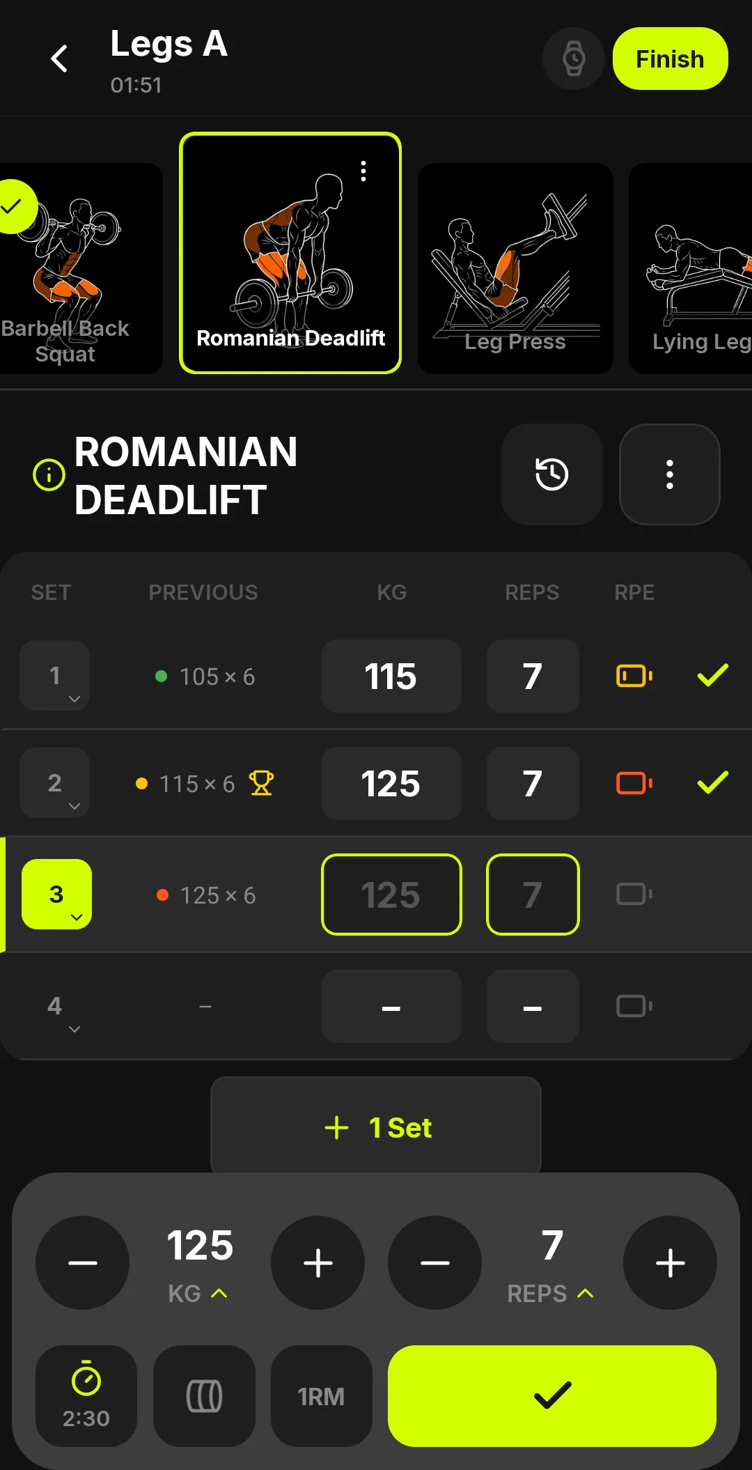 BULQ active workout - logging a set with the number pad