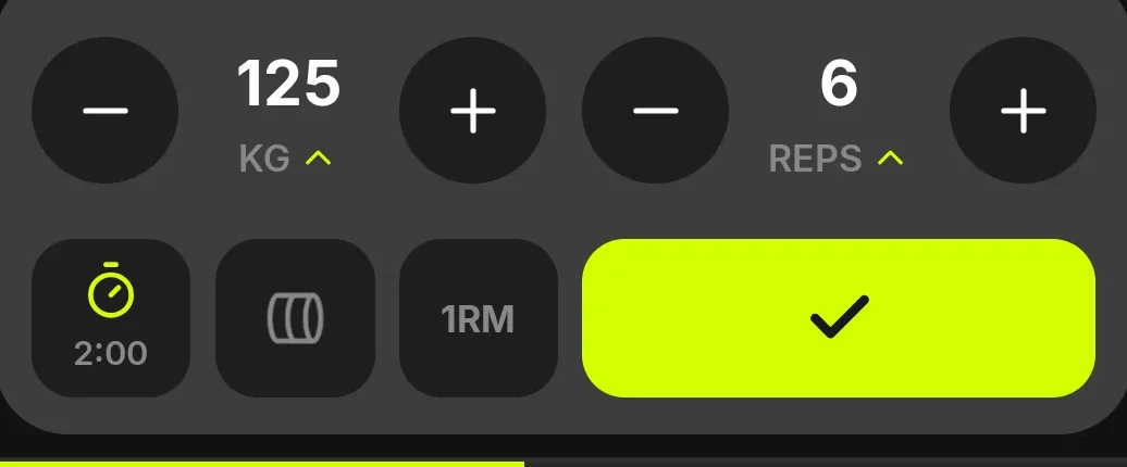 Quick input stepper pre-filled from the last set